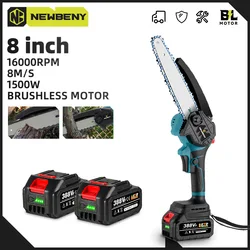 NEWBENY 1500W 8 Inch Brushless Cordless Electric Chain Saw Rechargeable Woodworking Garden Power Tools For Makita 18V Battery