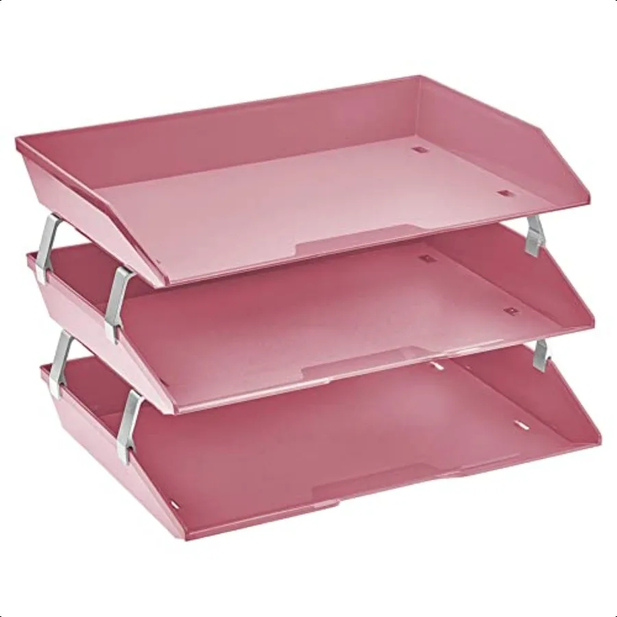 

Acrimet Facility 3 Tier Letter Tray Side Load Letter Size A4 Desktop File Organizer Plastic Solid Pink Color