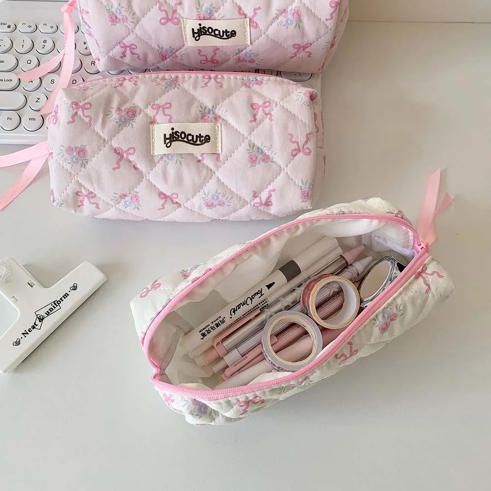 Girly Hart Roze Strik Pen Tas Koreaanse Versie Hoge Uiterlijk Niveau Afwerking Opbergtas Student Draagbare Esthetische Potlood Tas