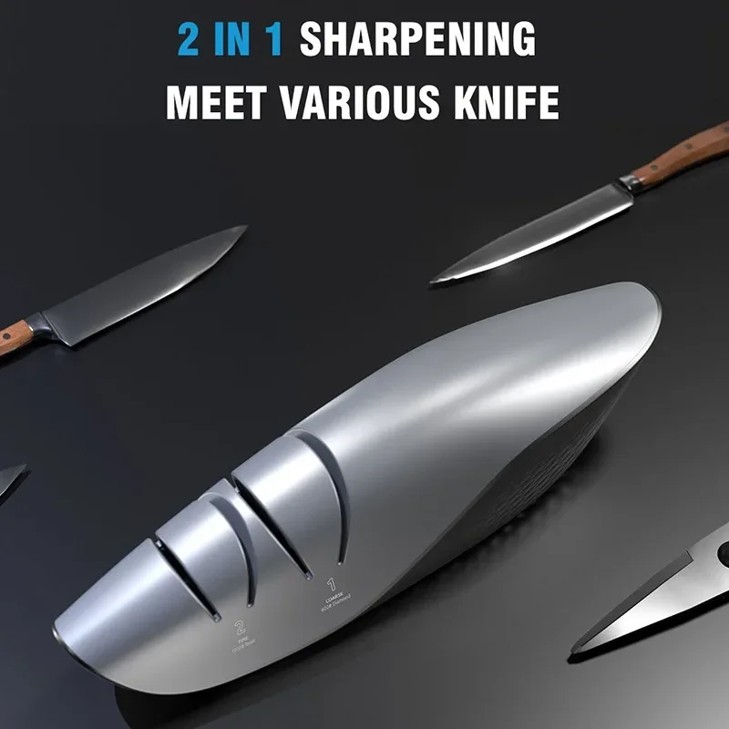 

New Two-stage Electric Knife Sharpener RE-008 Compact Streamlined Design Hand Protection Household Kitchen Knife Sharpener Tools