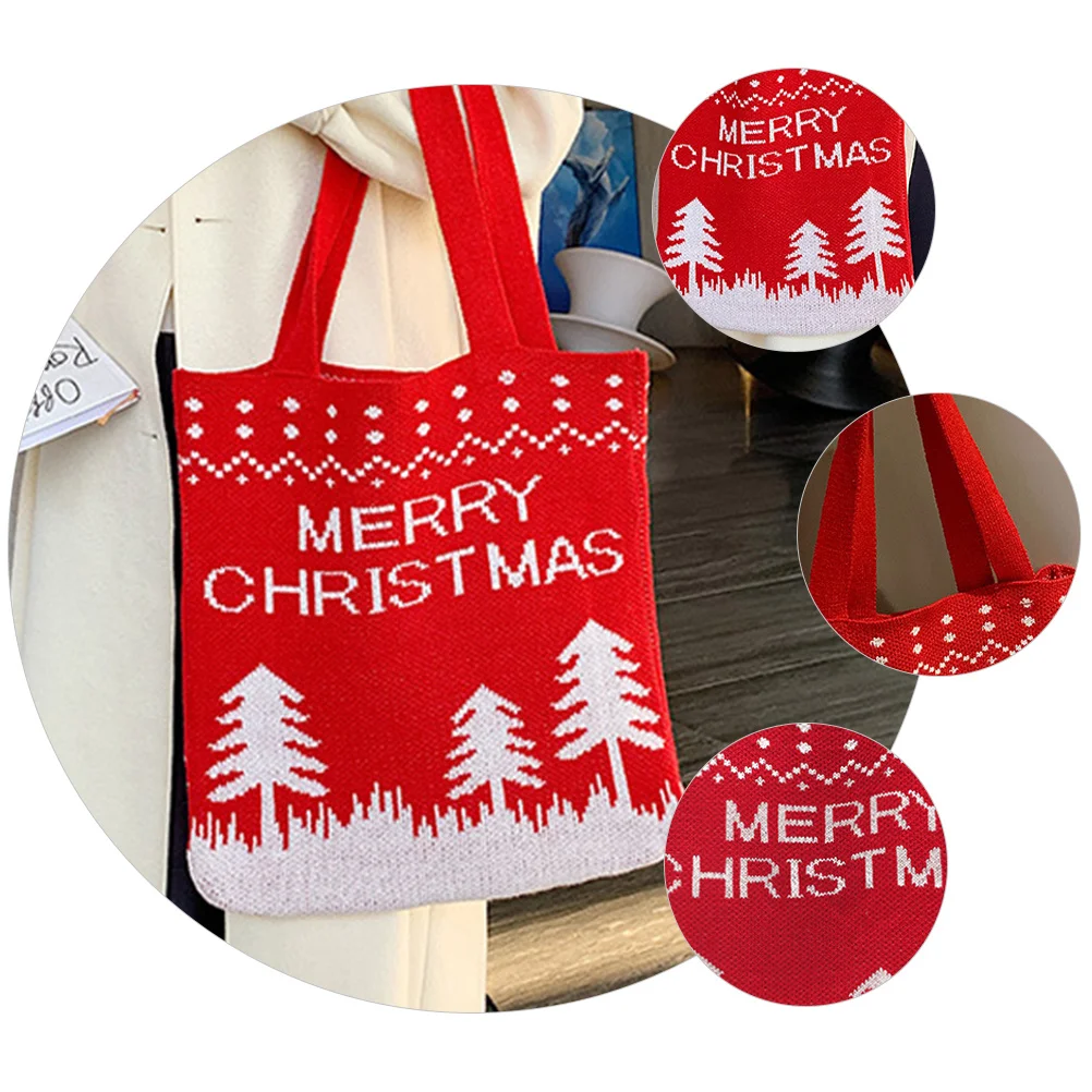 

1Pcs Christmas Shoulder Bag Xmas Tree Pattern Large Capacity Portable Tote Bag for Beach Party Shopping One-Shoulder Bags