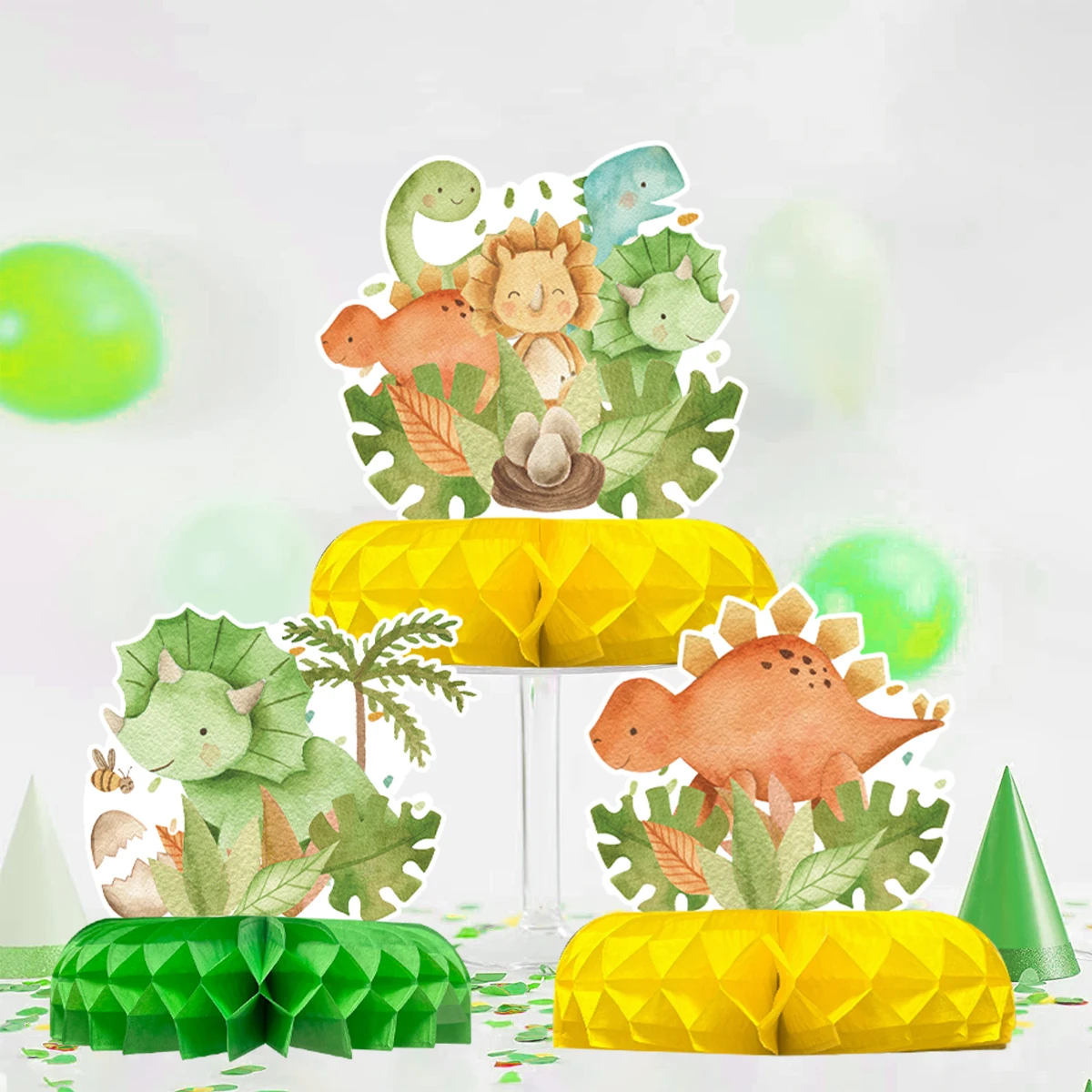 6Pcs Dinosaur Theme Party Honeycomb Centerpieces Ornaments Table Decorations Dinosaur Birthday Party Supplies Kids Favors Gifts