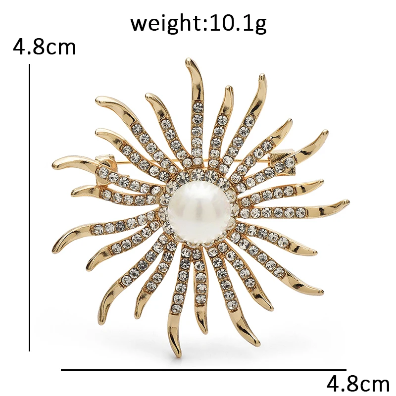 Wuli&baby Rhinestone Sun Brooches Pins For Women Unisex Shining Pearl Flower Party Office Brooch Pin Gifts