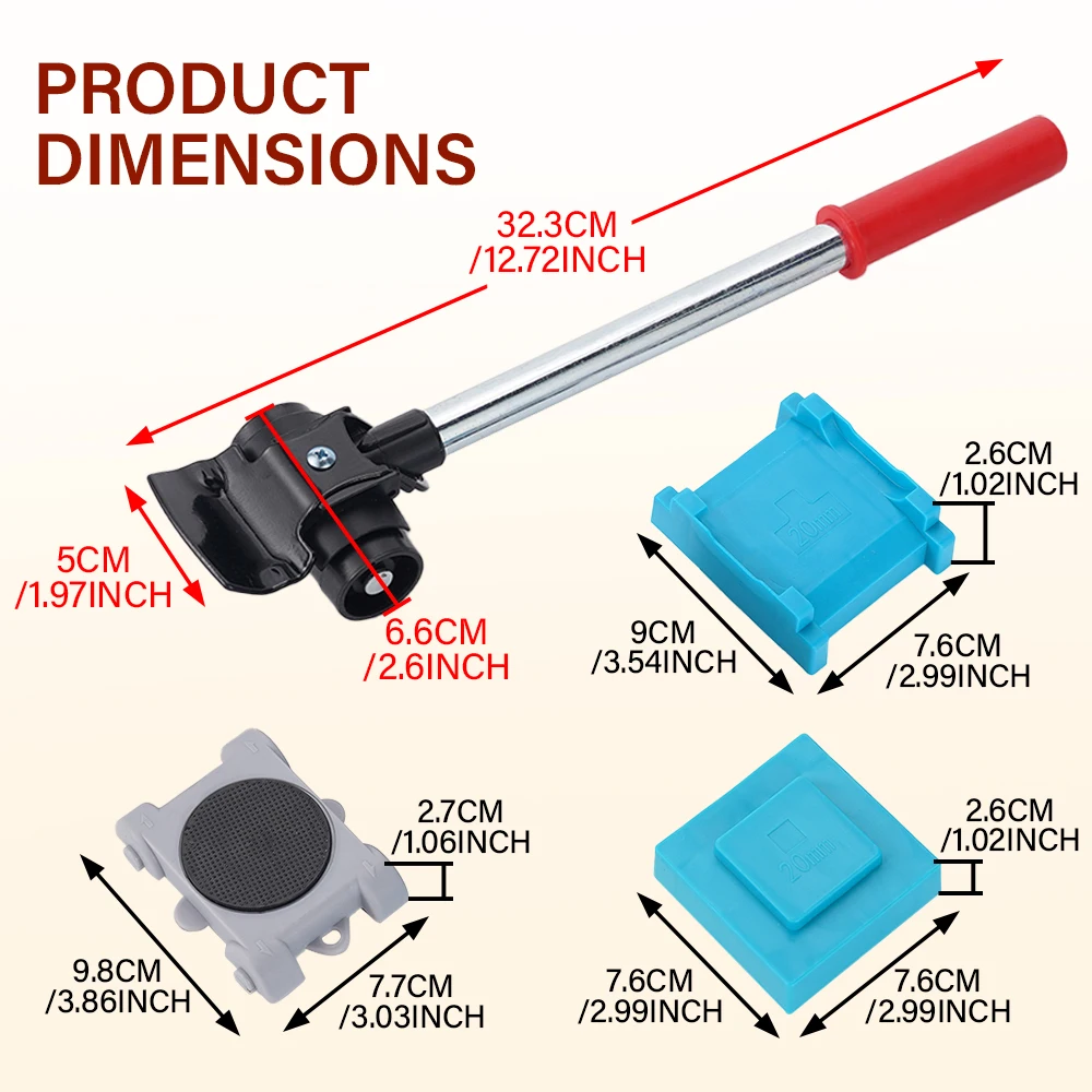 Furniture Lifter Mover Set 600KG Carbon Steel Pry Bar Rollers Lifting Pads For Sofa Fridge Bed Home Office Furniture Relocation