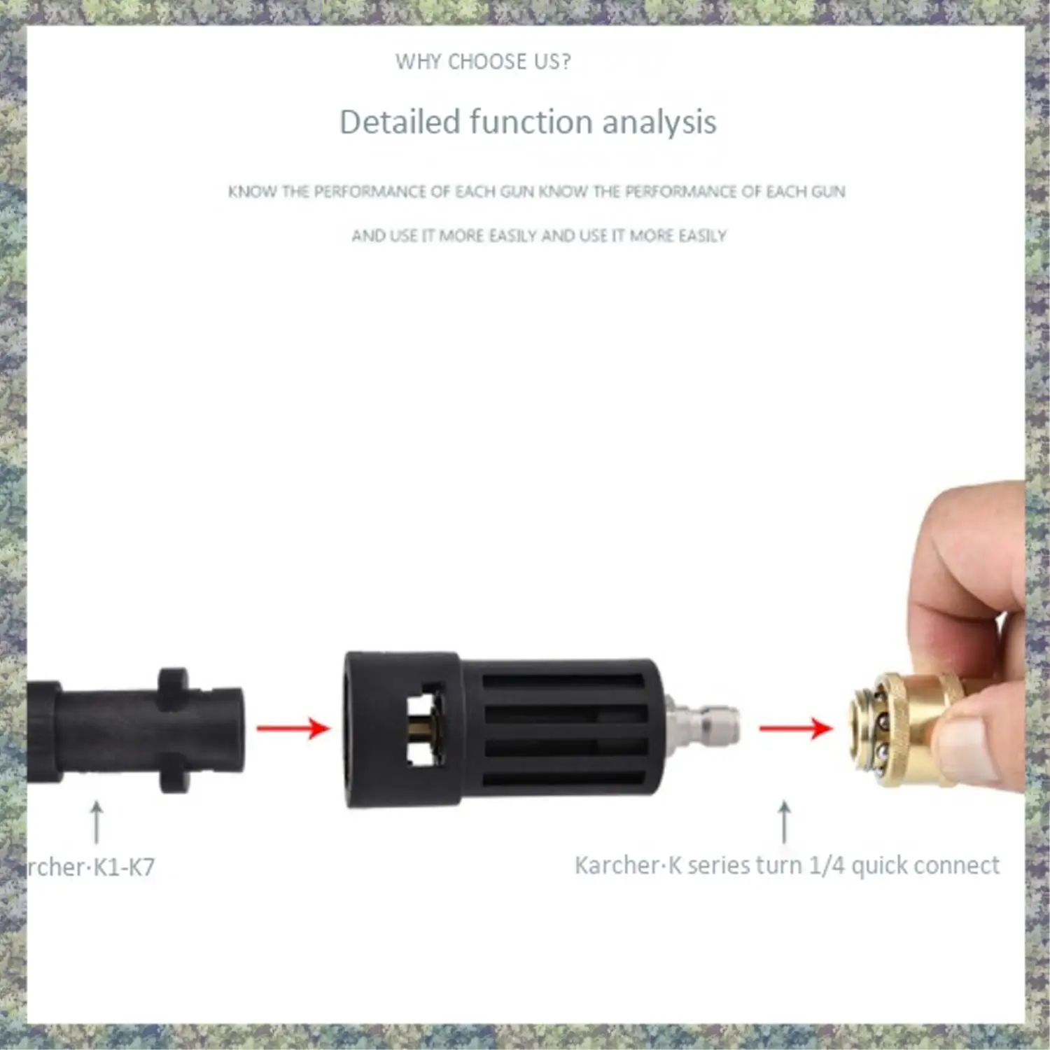 

WON Suitable For KARCHER K2 Series Conversion Joint 1/4 Quick Plug Union High Pressure Washer Car Wash Nozzle Accessories