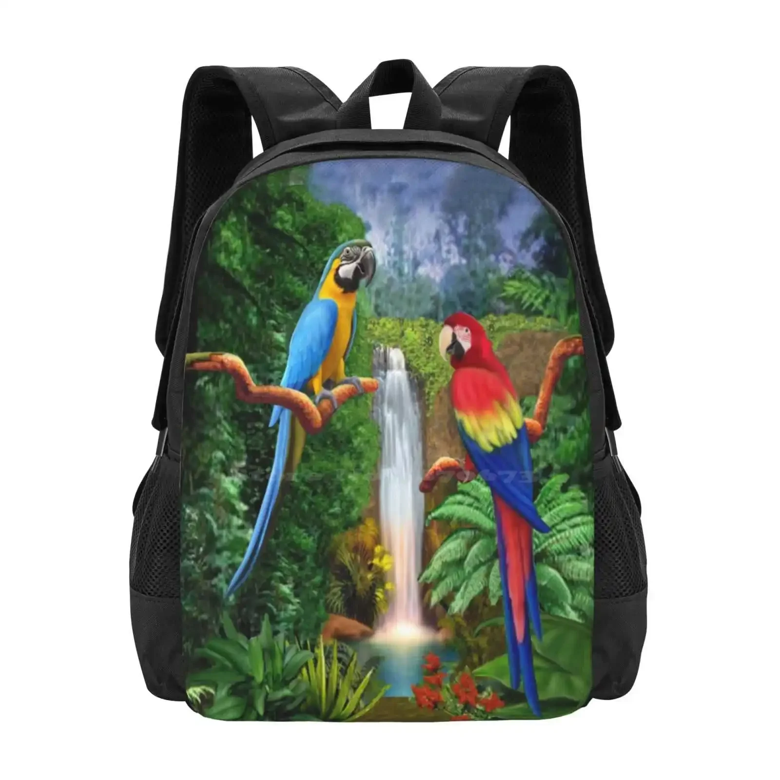 

Тропические попугаи ара, подростковый студенческий рюкзак, дизайнерские сумки с узором, тропические попугаи ара, птицы, разноцветные перья