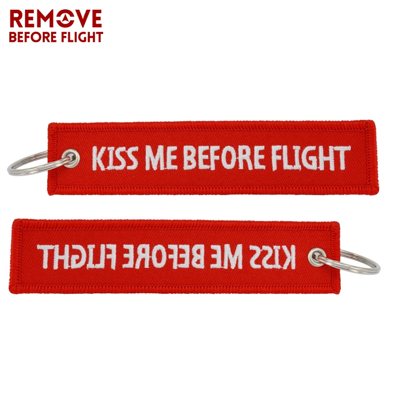 5PCS Kiss Me Before Flight Embroidery Key Fobs Key Tag Motorcycles Cars Backpack Chaveiro Keychain For Friends Fashion Key Ring