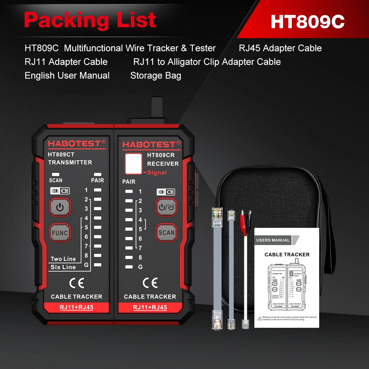 HABOTEST Kabeltester HT809A RJ45 RJ11 Ethernet-Leitungsfinder CAT5 VFL Glasfaser-Fehlerdetektor mit Geräuschunterdrückung – Detail 19
