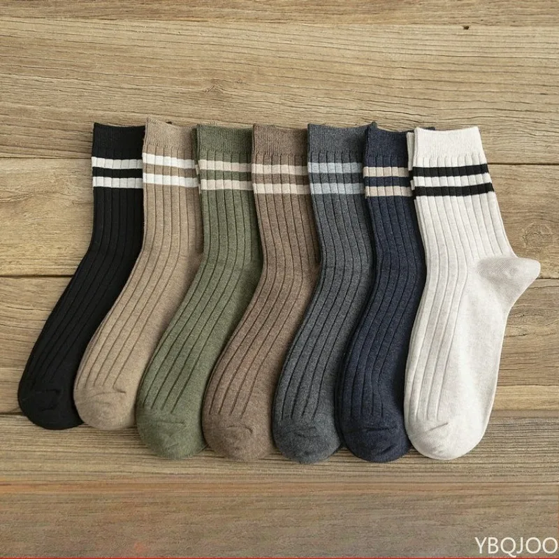 7 Pair Men's Cotton Socks Men's New Striped Casual Breathable Socks High Quality Retro Socks
