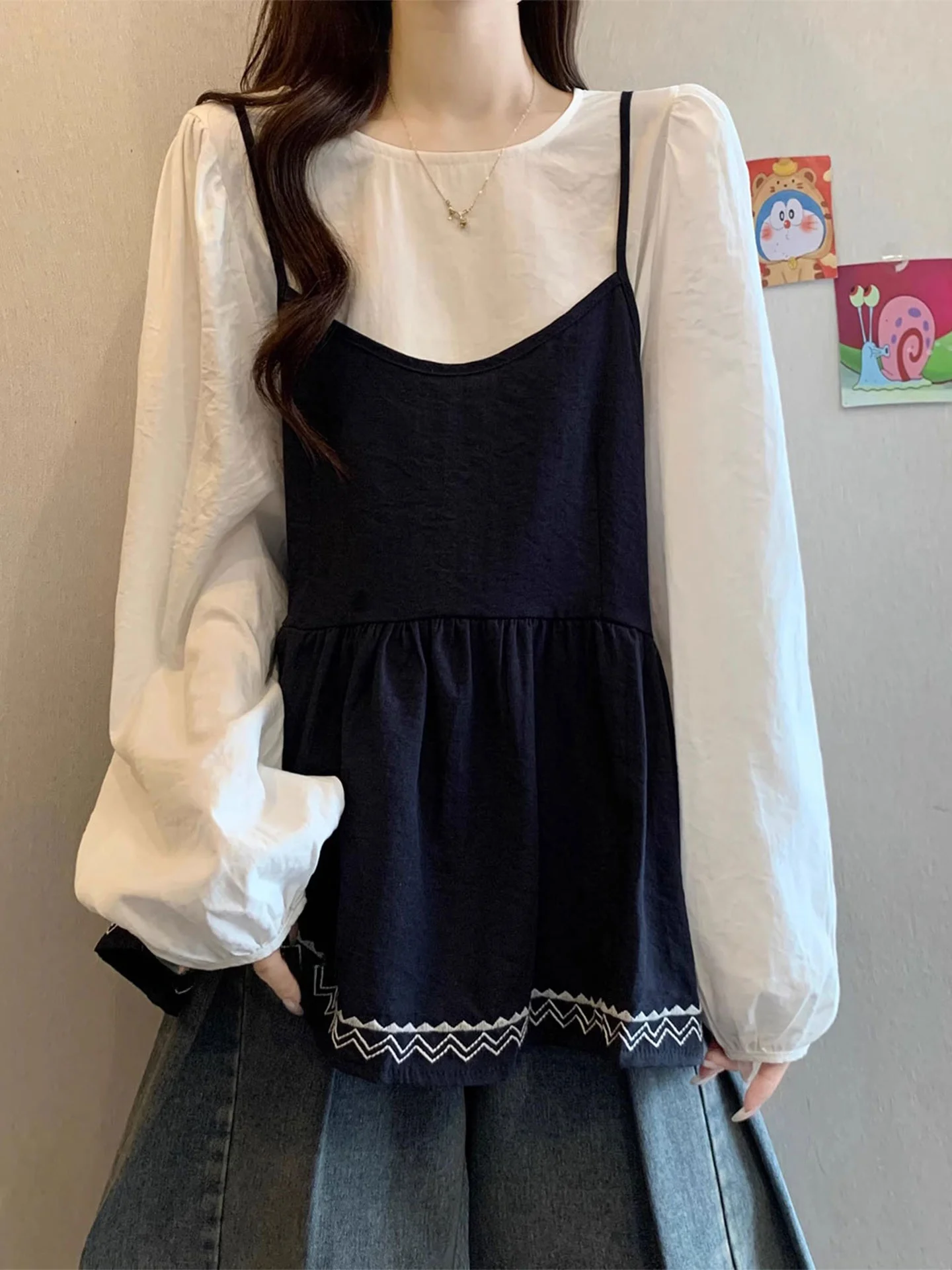 

Spring 2026 Women's Lazy Sle Long Sve round Ne irt Set Casual Loose Fit Two-Piece Ensemble Versatile T-irt for Teens
