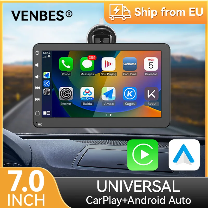 VENBES 7 Zoll Autoradio Drahtloses Carplay Android Auto Carplay Display Mirror Link Touchscreen