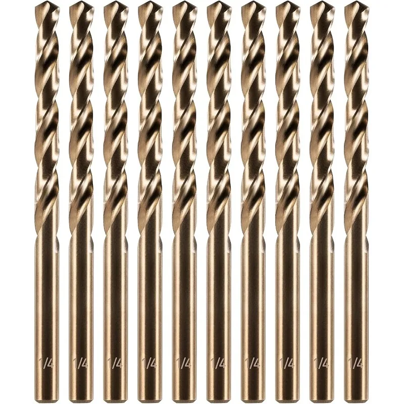 

amoolo 1/4" Cobalt Drill Bit (10 Pcs), M35 HSS Metal Drill Bits Set for Hard Metal, Stainless Steel, Cast Iron Box of 10