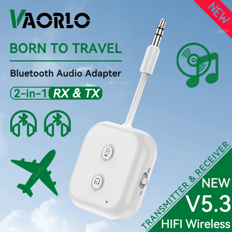 Wielopunktowy dwukierunkowy nadajnik i odbiornik audio Bluetooth 5.3 2 w 1 3,5 mm AUX Hifi Muzyka Stereo Bezprzewodowy adapter z mikrofonem do samochodu Samolot TV PC Słuchawki z głośnikiem