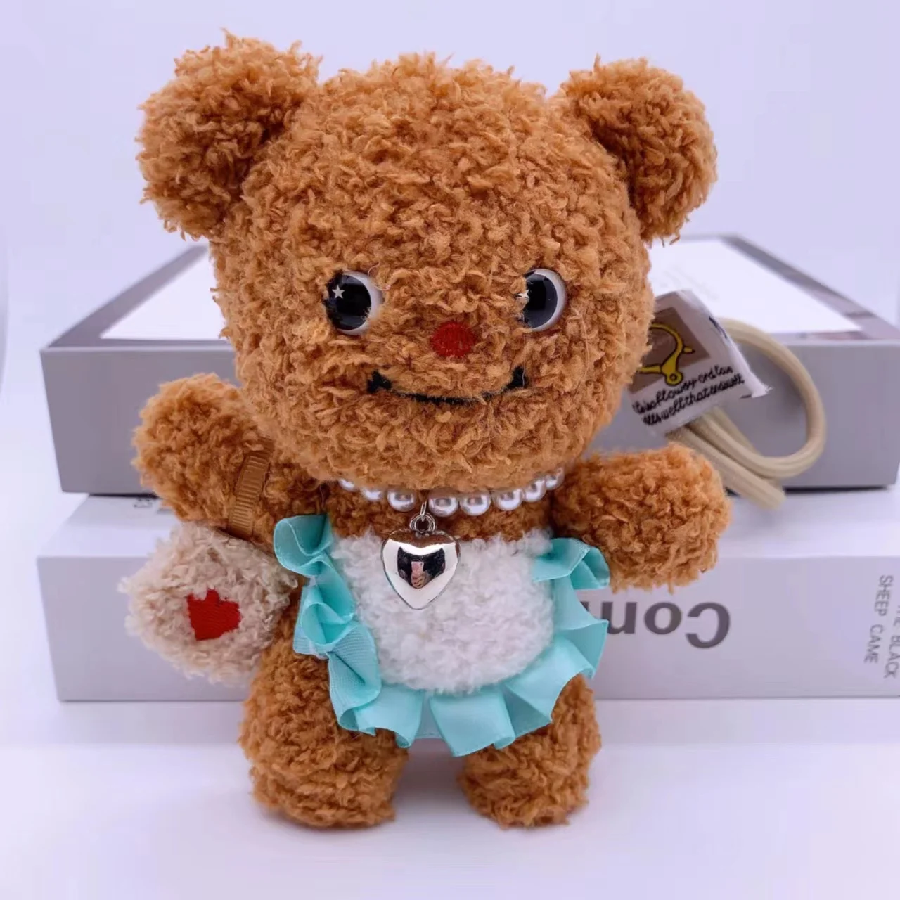 15cm Plush Butter Bear Toy Keychain Cute Animals Doll Keyring Apron Bear Pendant Car Key Accessories Girl Women Bag Hanging Gift