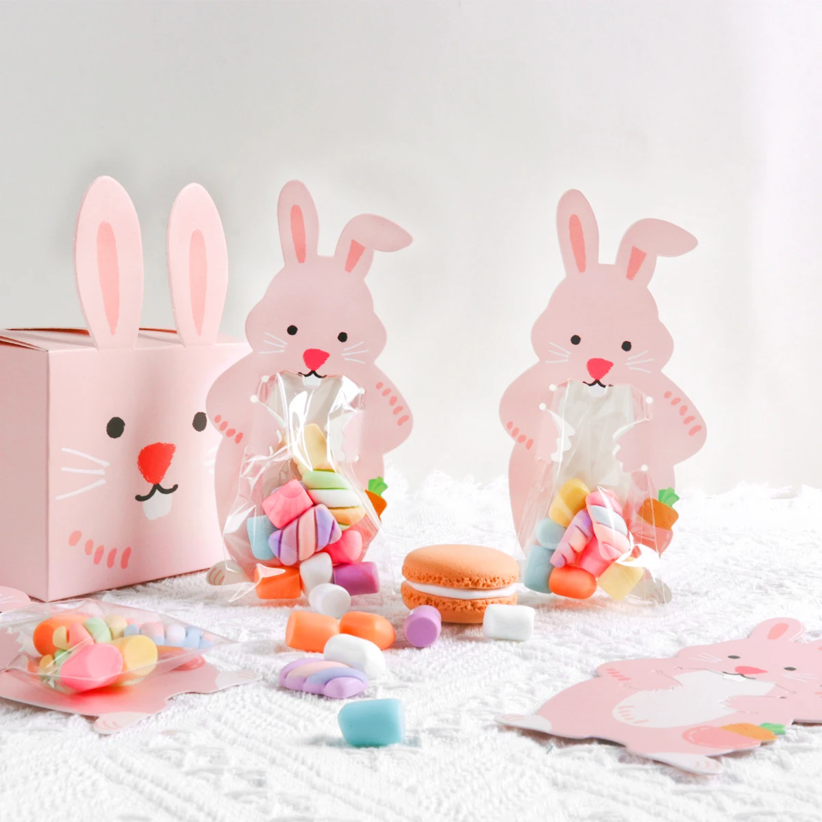 

30/10pcs Easter Rabbit Candy Bag With Greeting Cards cute Bunny Carrot Cookie Snack Packaging Bag Kids Birthday Party Decor