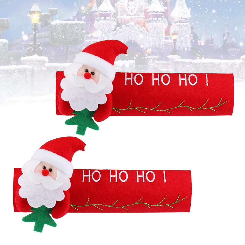 

2Pcs Felt Refrigerator Handle Protector Creative Santa Design Christmas Decorations Protective Kitchen Appliances