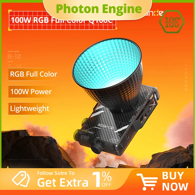SIDANDE 100W Quantum Series Q100 Full Color RGB Portable Outdoor Photography Fill Light Live Lighting Spotlight +APP control