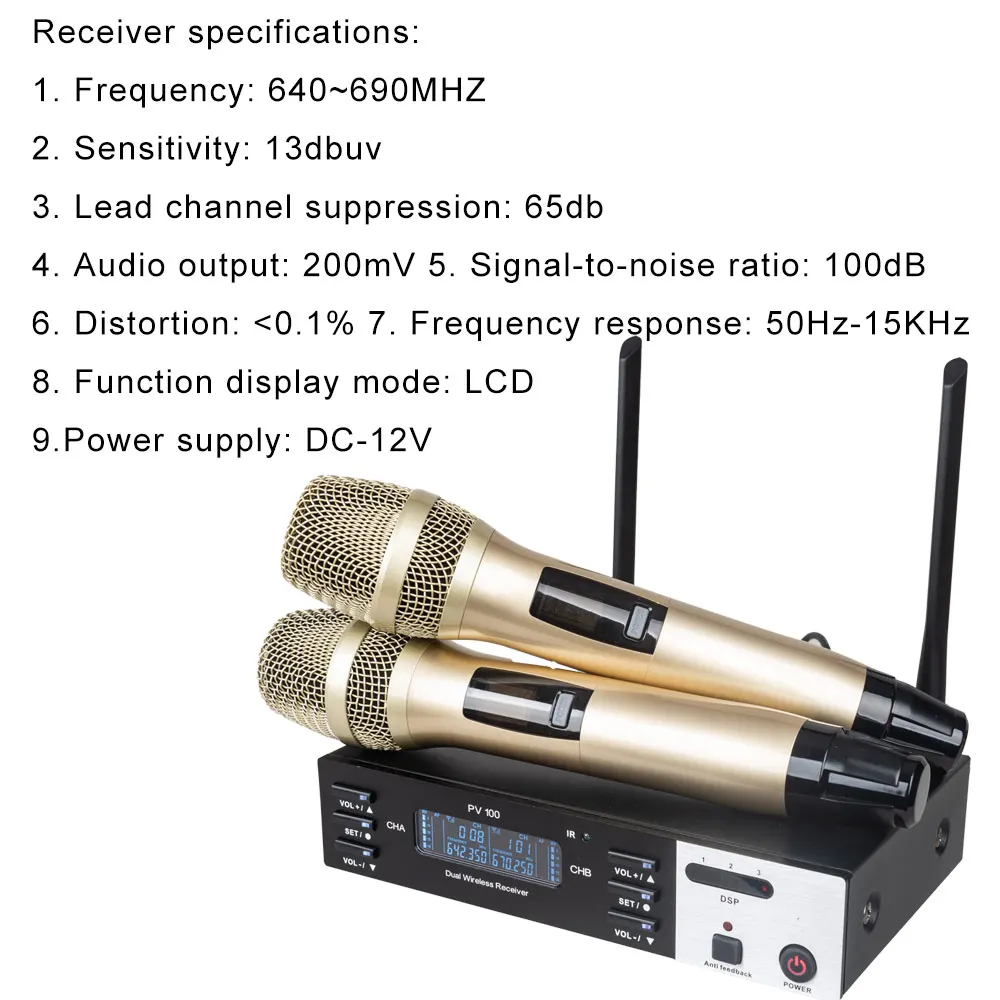 ShennDare 2-канальный профессиональный UHF беспроводной микрофон для дома KTV сценическое представление DSP беспроводной ручной микрофон 640 ~ 690 МГц