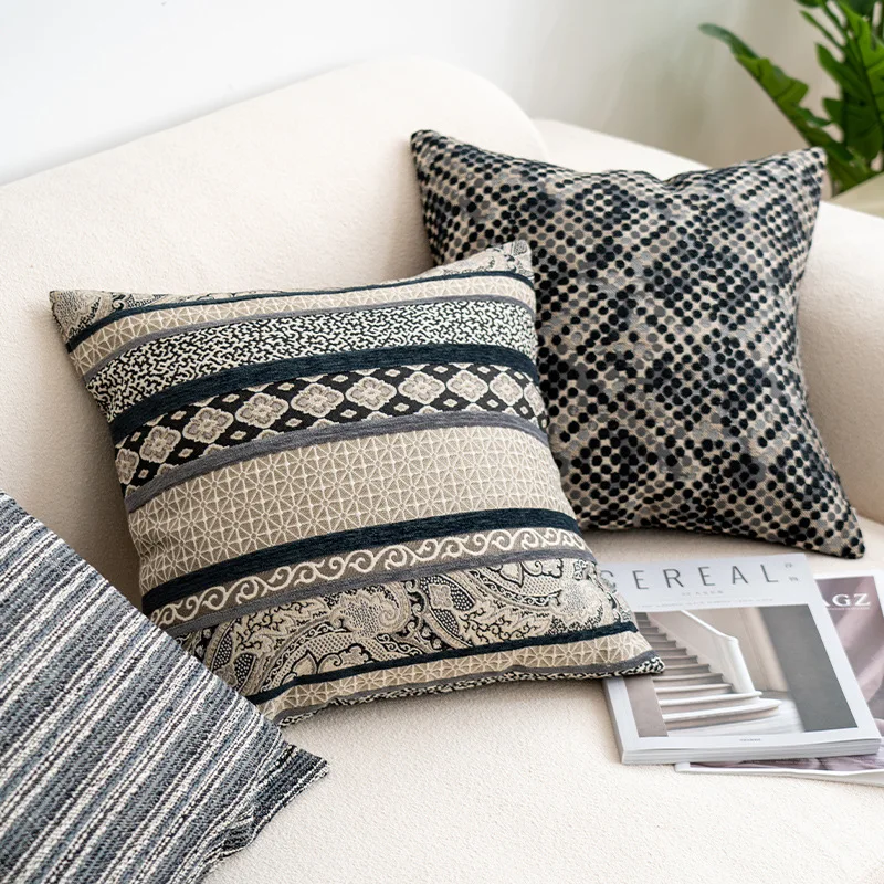 

Throw Cushion Cover Fashion Indian Style Black Striped Colored Woven Jacquard Living Room Sofa Bedroom Comfortable Pillow Cover