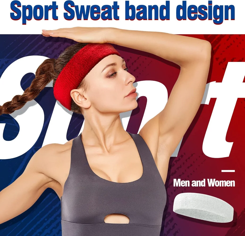 Sports Sweatbands Headband Moisture Wicking Hairband Athletic Towel Headbands Cotton Head Sweat Bands for Running, Cycling, Yoga