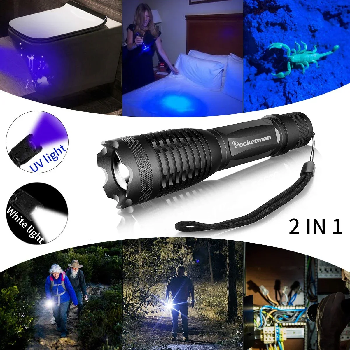 Torcia a LED UV 395nm torcia a raggi ultravioletti a luce nera luce UV/luce bianca per rilevamento di scorpioni di urina per animali domestici illuminazione interna