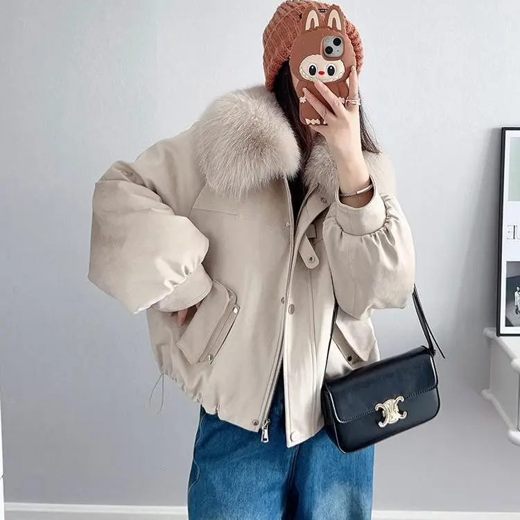 2025 Winter New Women's Fake Fur Jacket Loose Workwear Parker Jacket