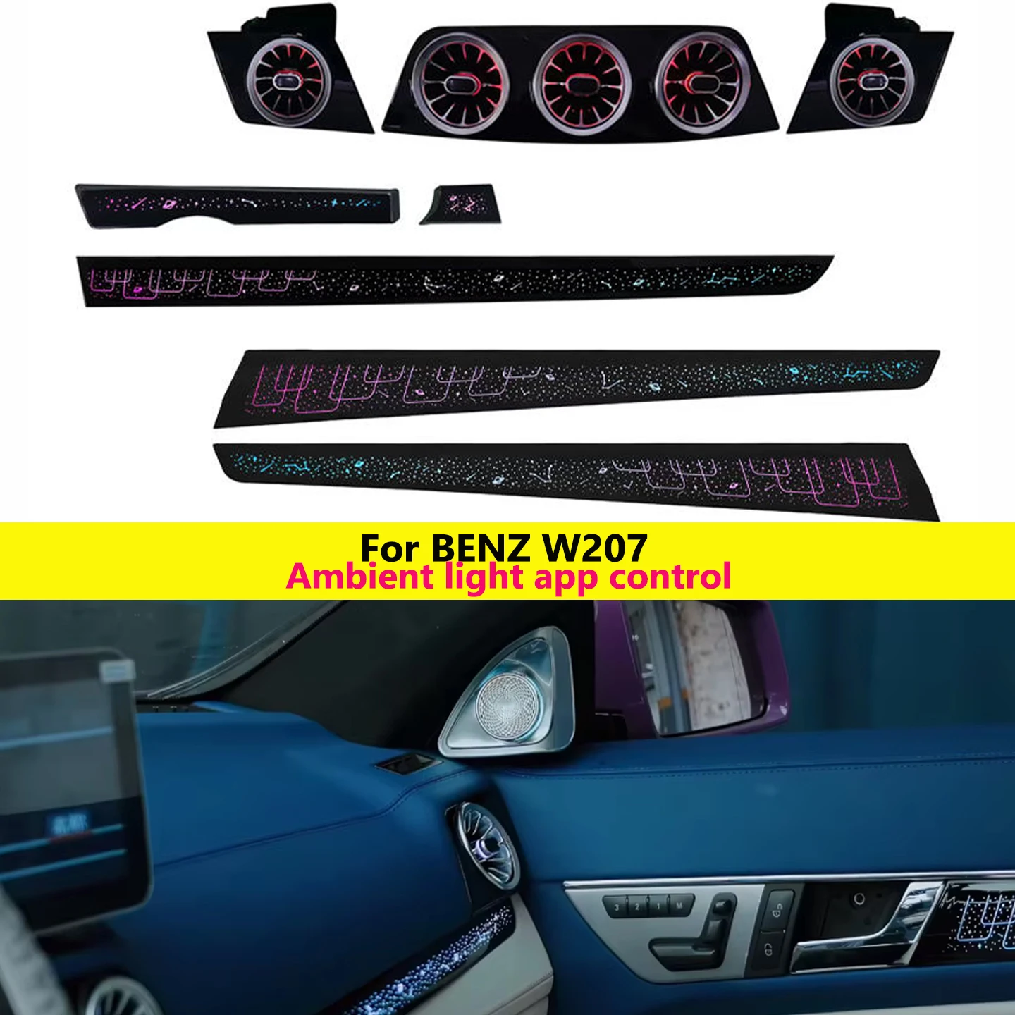 Autowellus 12V 18 Lights Car Ambient Lighting For W207 Coupe 2009-2016 Dashboard Door Trim Starry Sky Rainbow Light