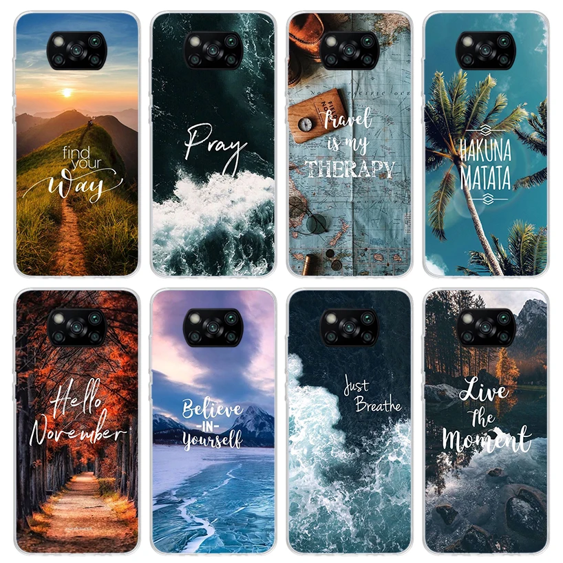 Travel Mountain Beach Proverb Phone Case For Xiaomi Poco X6 X5 X4 X3 Nfc F6 F5 Pro F4 Gt M5S M4 M3 F3 F2 F1 Silicone Shell Print