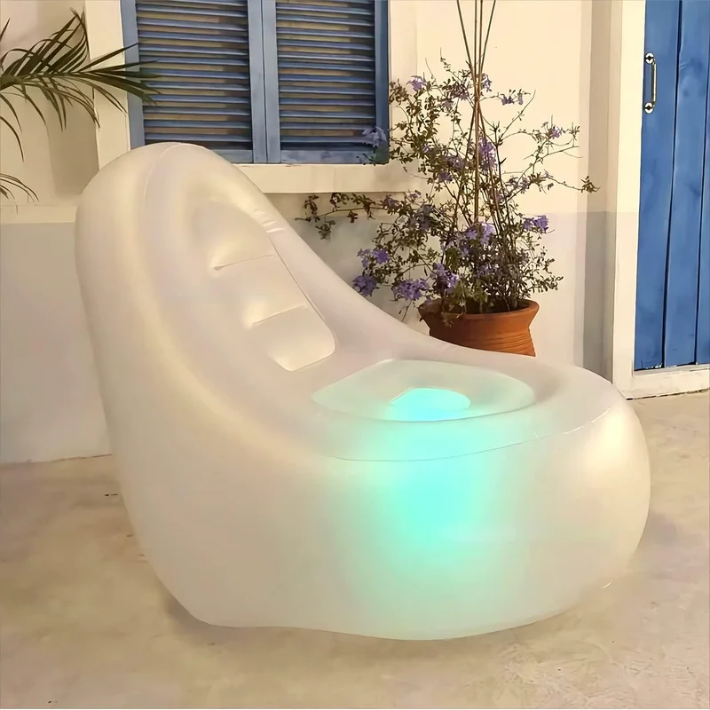 LED Inflatable Chair Brow Up Illuminated Sofa Adults Kids Lazy Couch Lights Indoor Outdoor Frosted White Portable Stool Camping