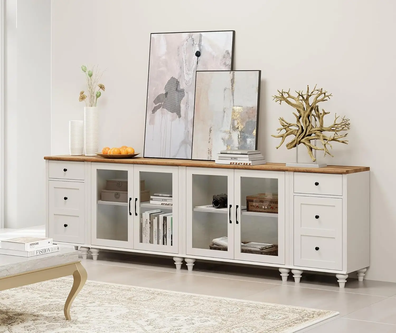 Suporte para TV Grande para TV de 100 Polegadas, Mesa de Console para TV LED de 85, 90, 95 Polegadas, Centro de Entretenimento com Carregamento, Personalizado