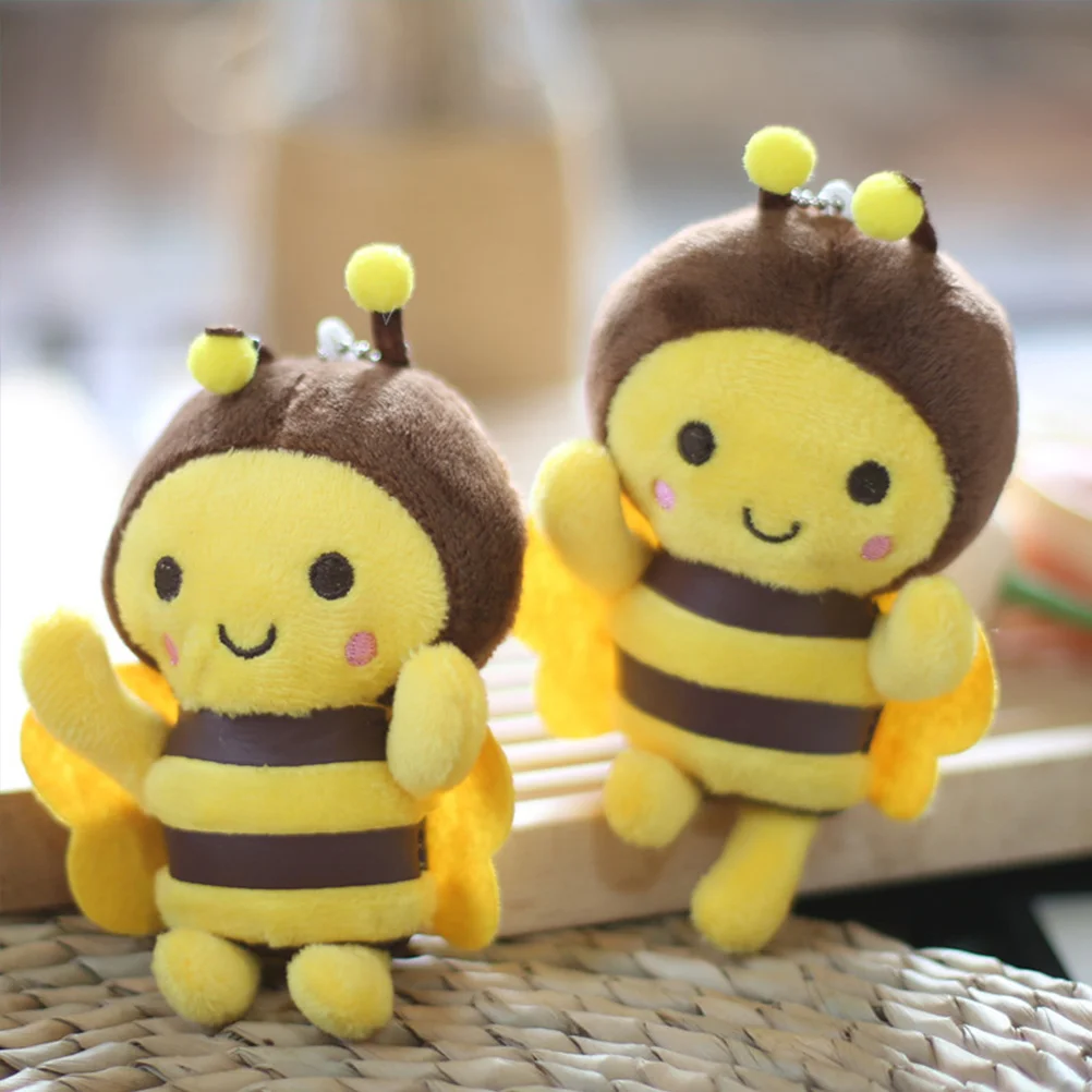 3 Pcs Little Bee Pendant Lovely Keychain Plush Fluffy Backpack Hanging Decor Ornament Toy