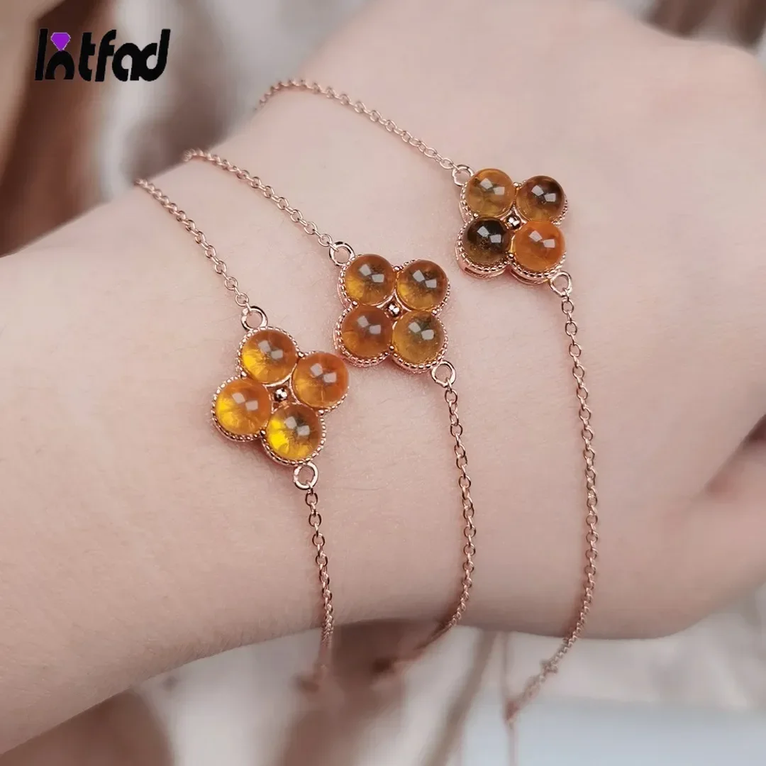 S925 Silver Blue Clover Bracelet Amber Beeswax Women's Bracelet Rose Gold Fashion High Jewelry Party Gift