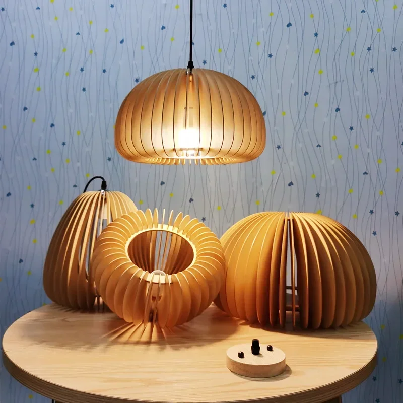 Lampe LED Suspendue en Bois Massif de Style Japonais, Luminaire Décoratif d'Nik, Idéal pour une Cuisine ou un Restaurant