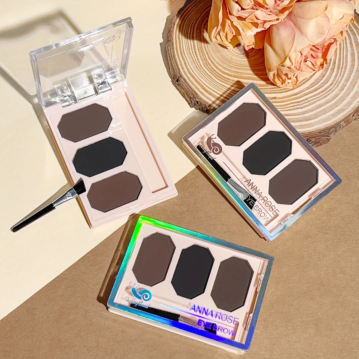 Cepillo de bandeja de polvo de cejas de 3 colores, cejas salvajes tridimensionales naturales, impermeable, antimanchas, adecuado para uso diario