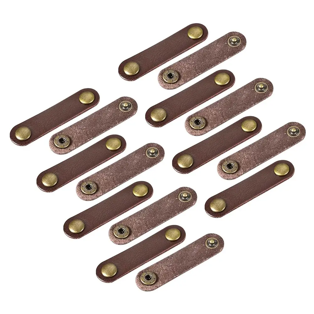 Pack of 15 Leather Cable Straps Cord Organizer 63x16mm Portable Cable Leather Clips Brown Earphone Cord Management for Cable