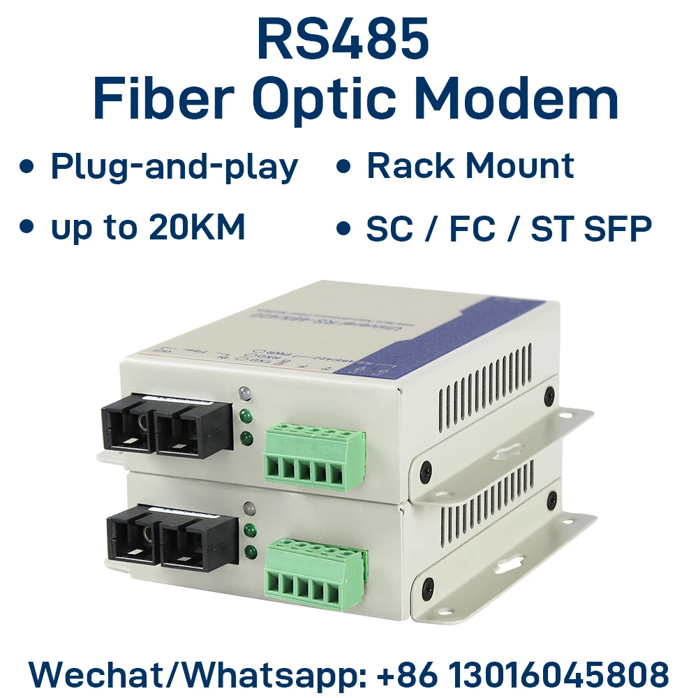 

Industrial Serial RS485 Fiber Optic Modem Serial Communication Data Converter Device Server up to 20KM over Fiber Converter