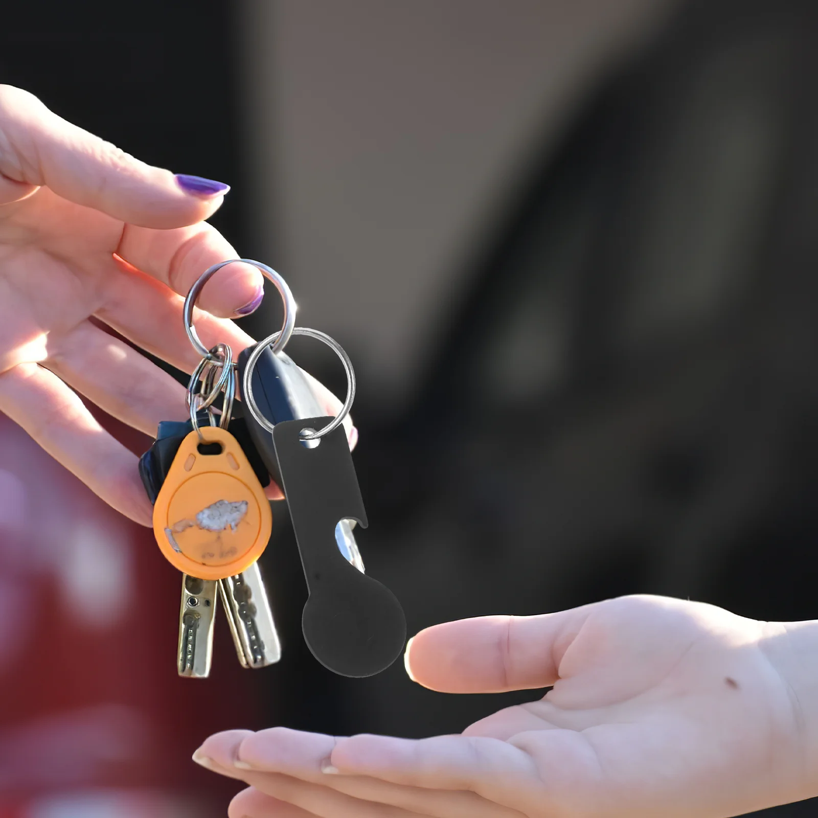 4 Uds. Llaveros de ficha de carrito, fichas de camión de mano para ir de compras, cadena de acero inoxidable negra