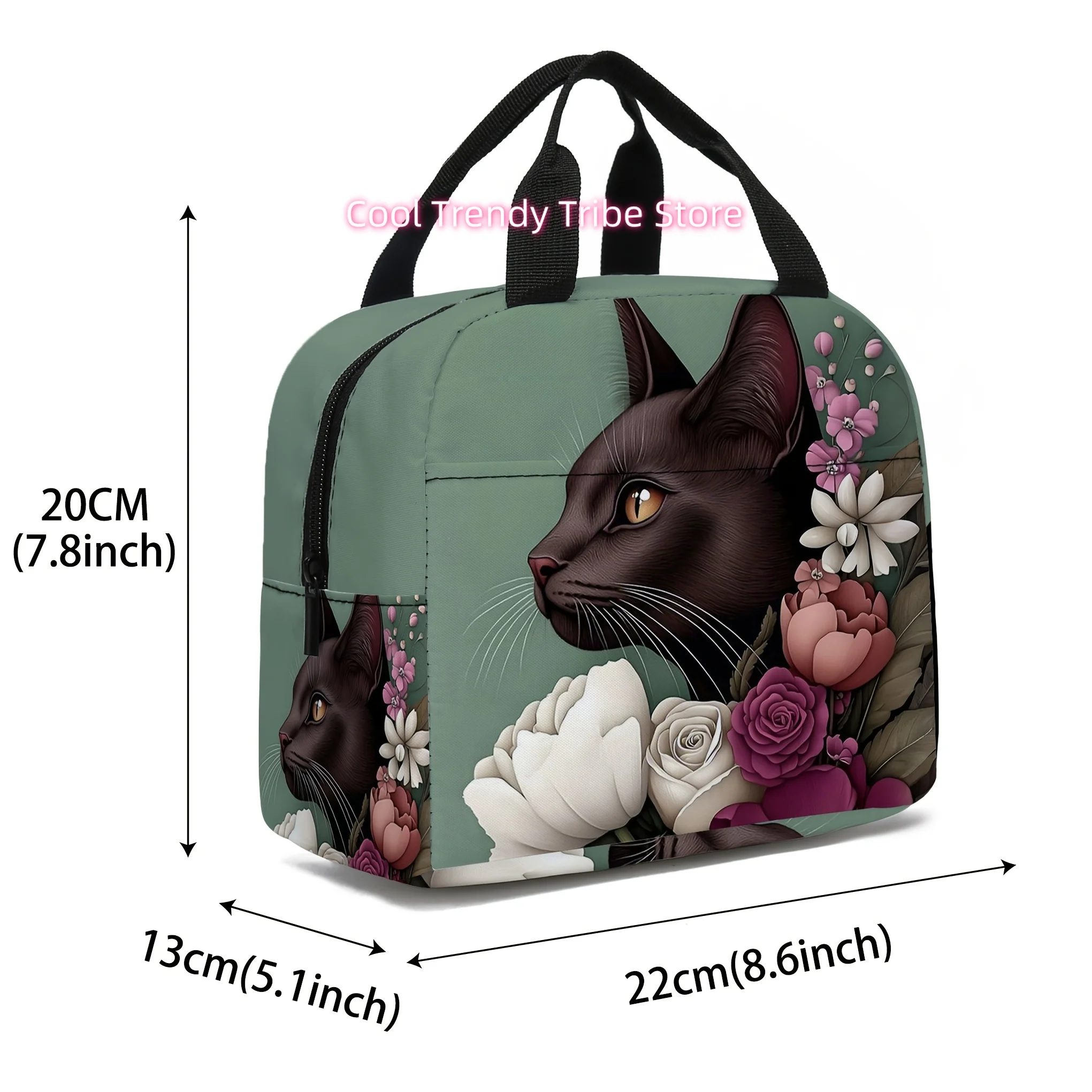 Insulated Tote Bag with Cat Design, Versatile Lunch Bag for Work, Travel, And Picnics, Non-Food Contact Type