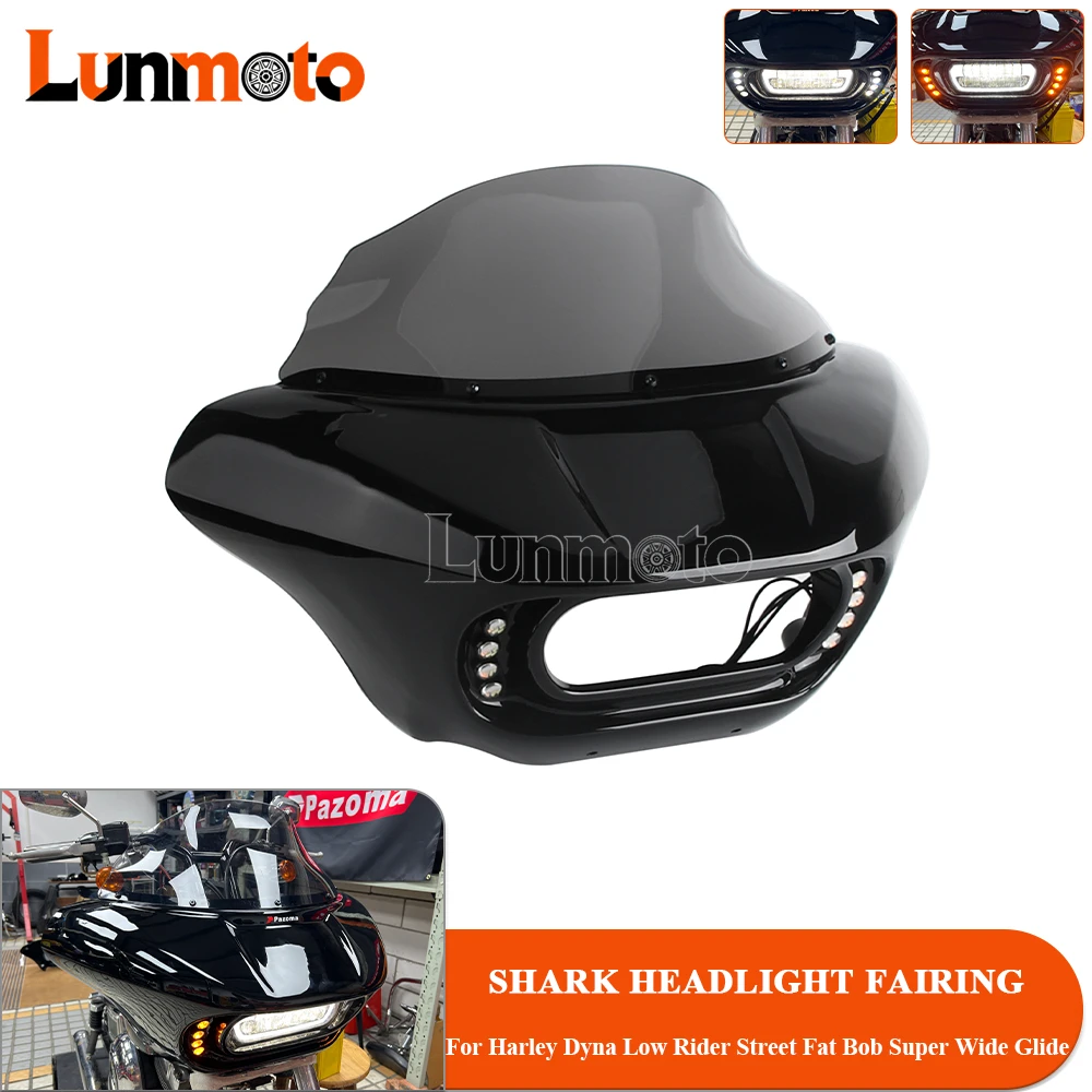 

Для Harley Dyna Low Rider Super Wide Glide Street Fat Bob комплект обтекателя фар мотоцикла капот со светодиодными ходовыми огнями указателя поворота