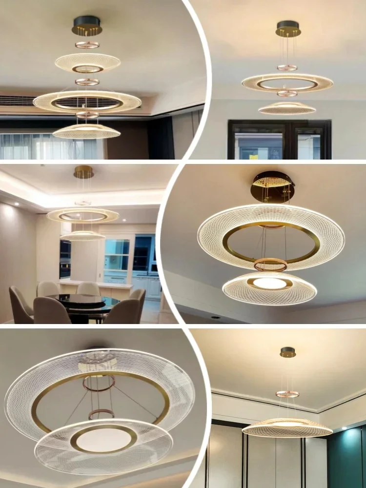 

Postmodern 1/2/3 Layers circle Acrylic Geometric linear LED Chandelier Brass Round plate Suspended ceiling Lustre forliving room