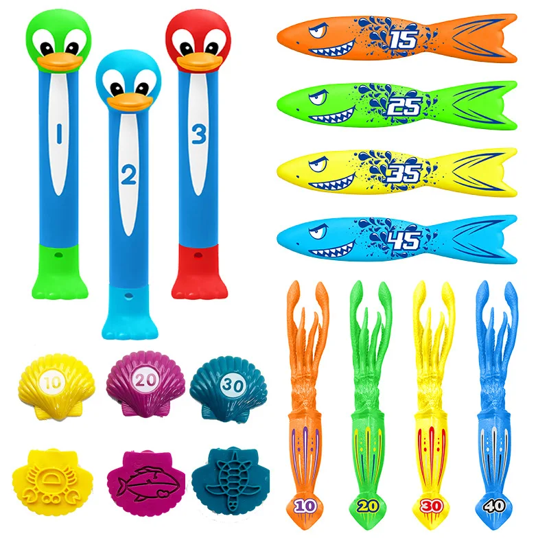 

Children's Diving Toys Set Swimming Pool Treasure Hunt Diving Toys Diving Stick Torpedo Fish Underwater Grabbing Water Toy Gifts
