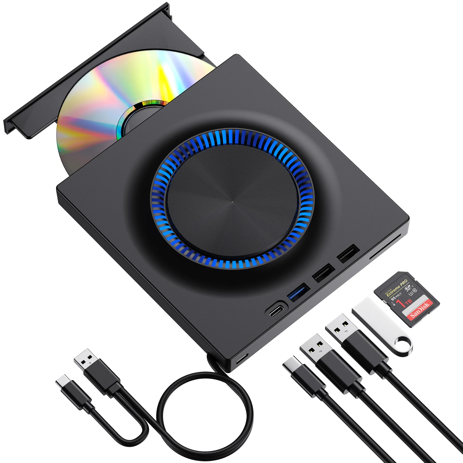 Blu-ray 7-in-1 Multi-Function Card Reader SDTF Memory Card Function USB\TypeC Interface External Recorder Optical Drive
