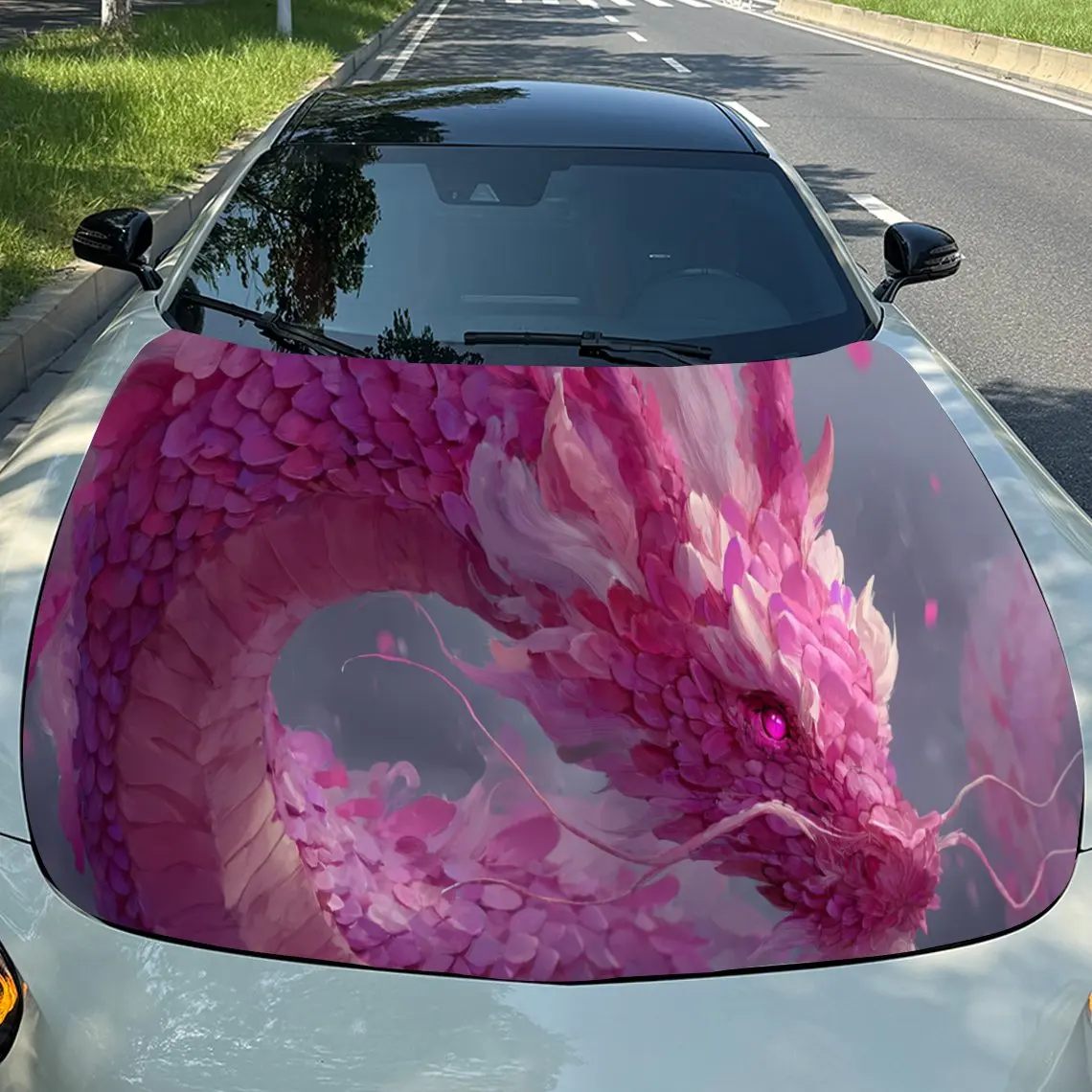 

Мифический розовый дракон Majesty, виниловые обертки на капот автомобиля из ПВХ, самоклеящаяся водонепроницаемая наклейка на капот автомобиля, украшение автомобиля Pr