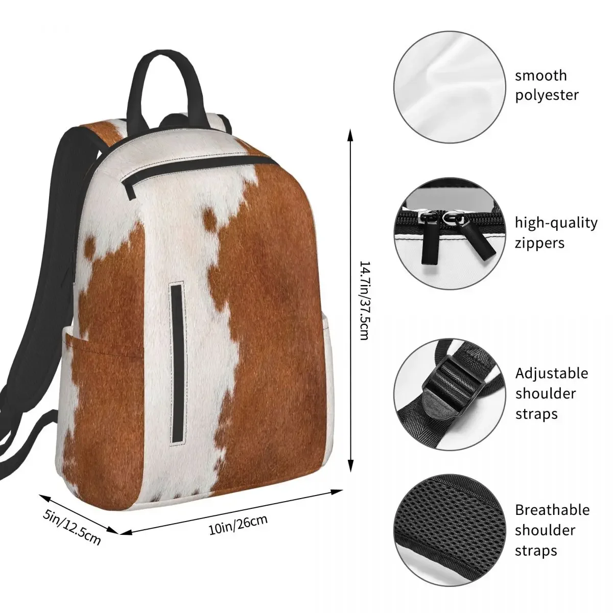 Stylish Cow Fur Cowhide Texture Cow Skin PrintPatter Backpack Student BookBag Children School Bag Laptop Shoulder Bags Men Women