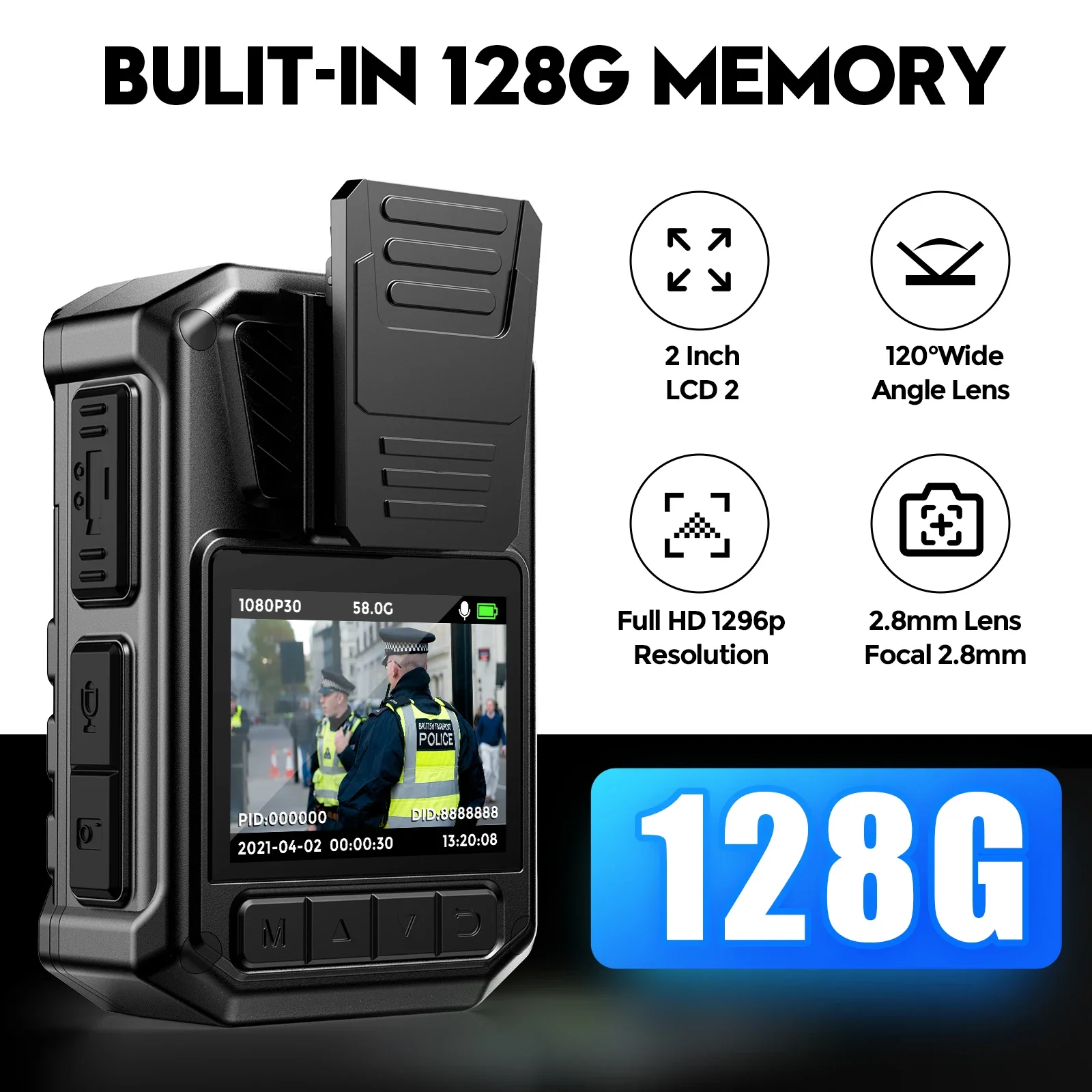 Boblov KJ09 2pcs Batteries 18 Hours Continue Recording 1296P IP66 Waterproof Night Vision Body Worn Camera with External Camera