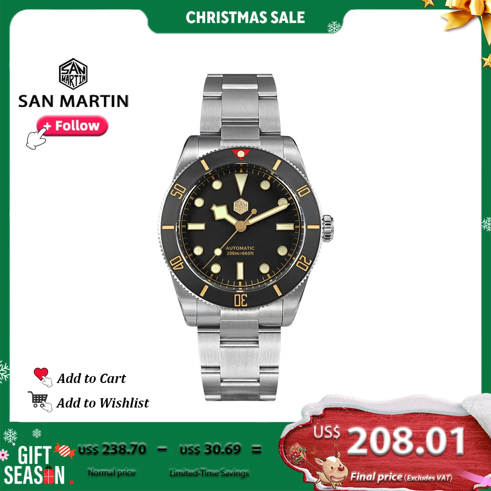

San Martin Watch BB54 Retro Men 37mm Diving Watch NH35 Mechanical Stainless Steel Watches Waterproof 20Bar SN0138 Sapphire Glass
