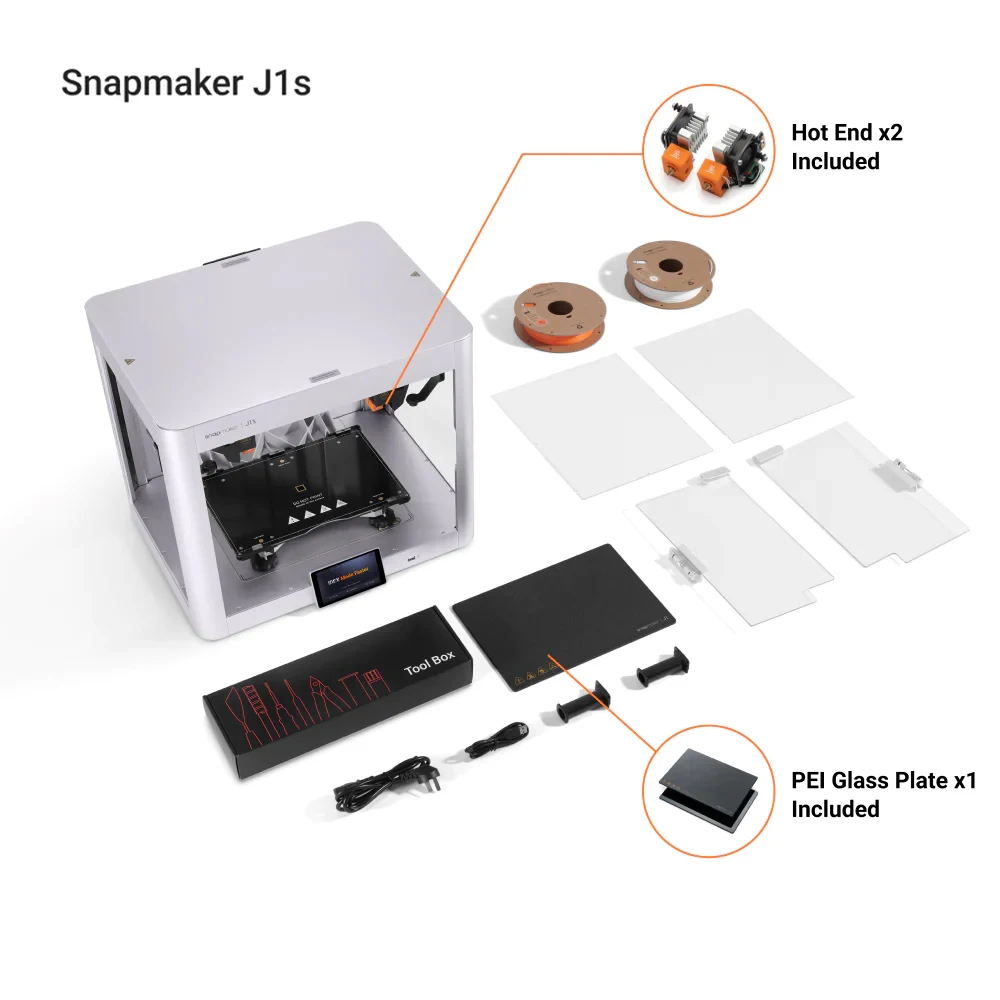 New Model Snapmaker J1s High Speed IDEX 3D Printer Aluminum Alloy Frame with Dual Extruder