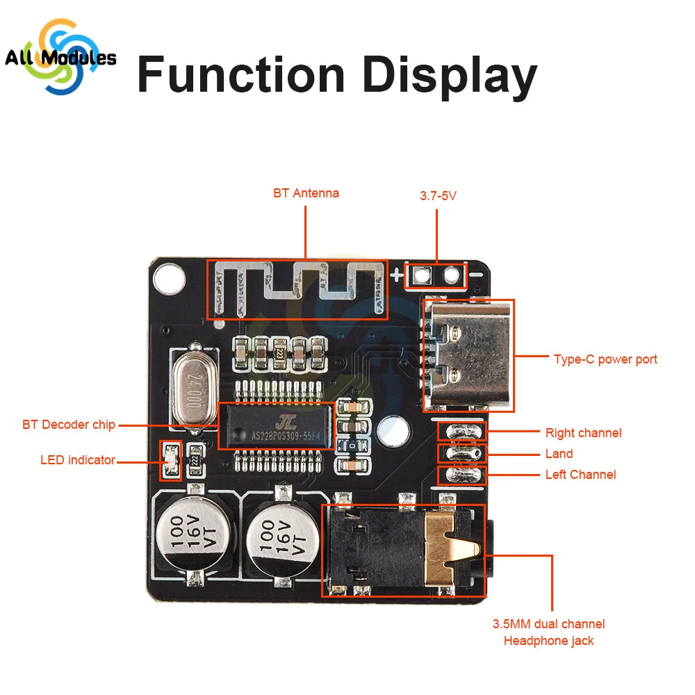 DIY Bluetooth Audio Receiver Board Bluetooth 5.0 MP3 Lossless Car Audio Decoder Board Wireless Stereo Music Module VHM-314