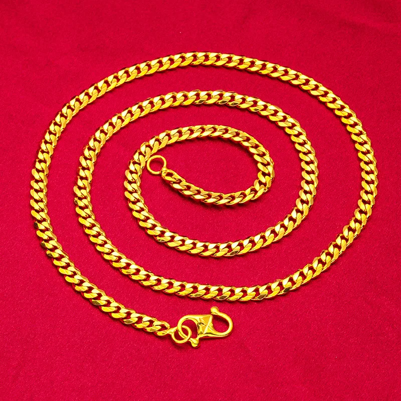 

50cm Necklace Women's Flat Chain 24K Gold AU999 - 50cm pendant-compatible, luxury 24K, understated taste for daily wear