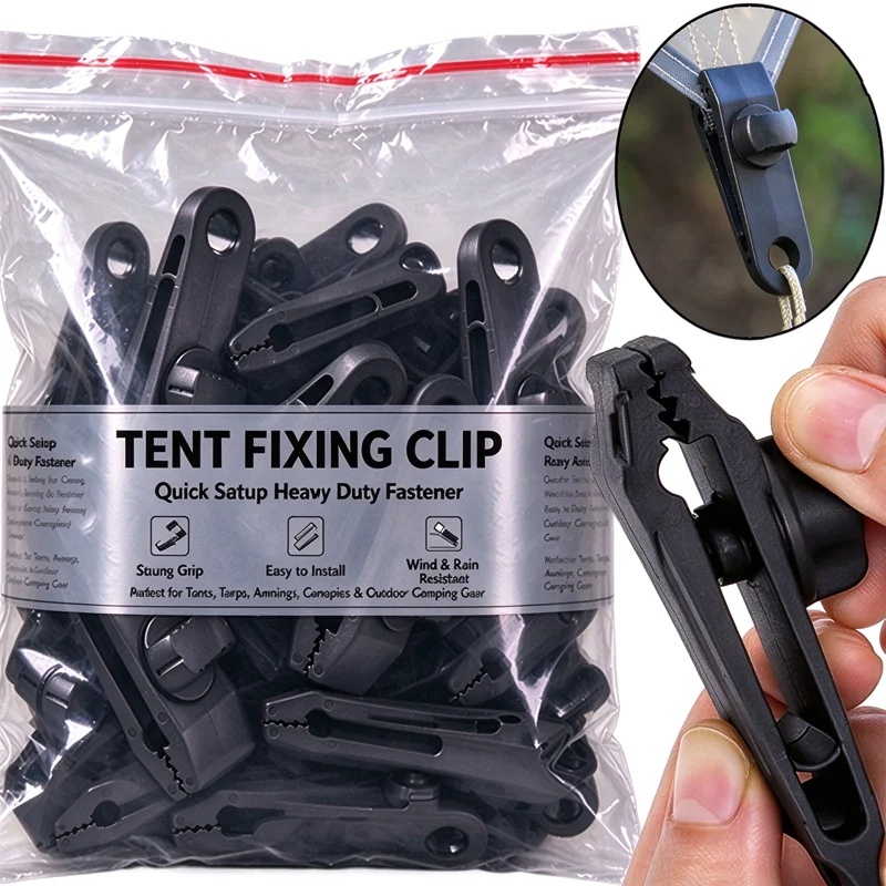 Windproof Tent Clips Camping Heavy Duty Tarp Canopy Clips Anti-Slip Awning Clamps Buckle for Outdoor Camping Gear Accessories